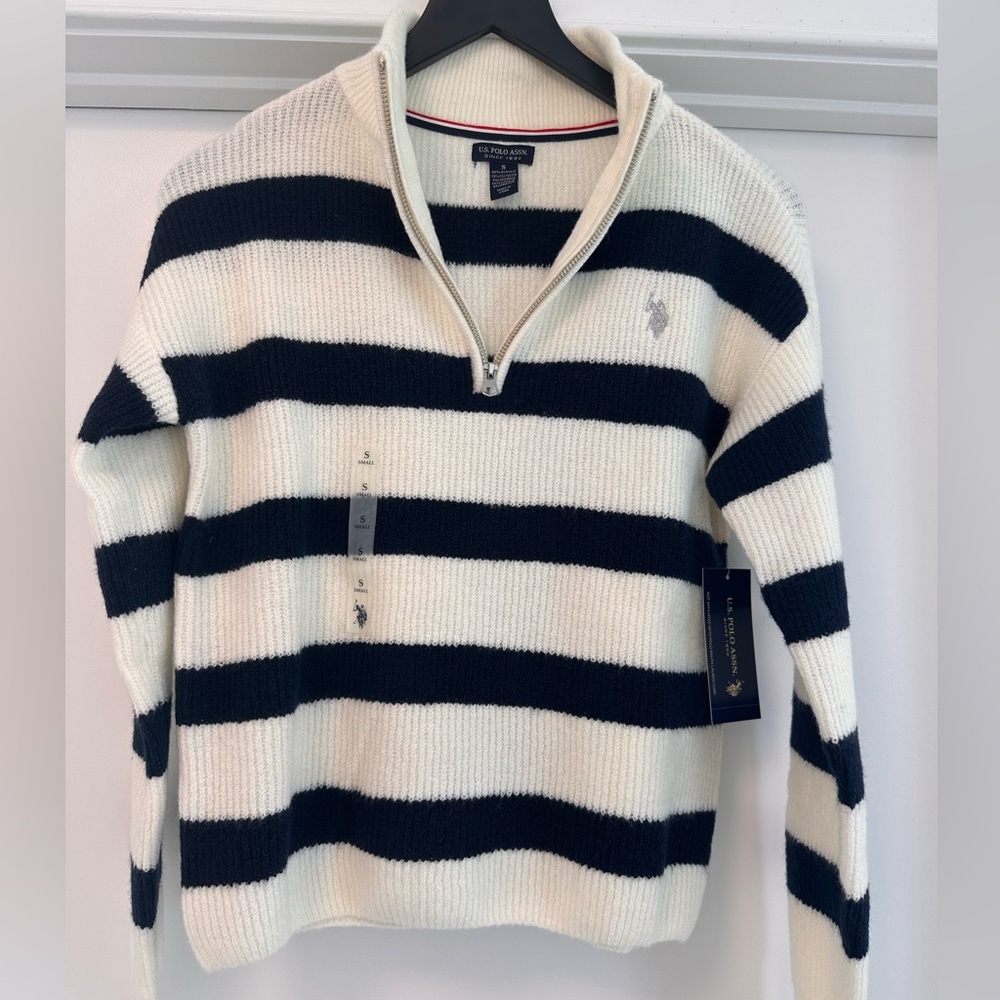 U.S. Polo Assn. Blue and White Zip Up Sweater